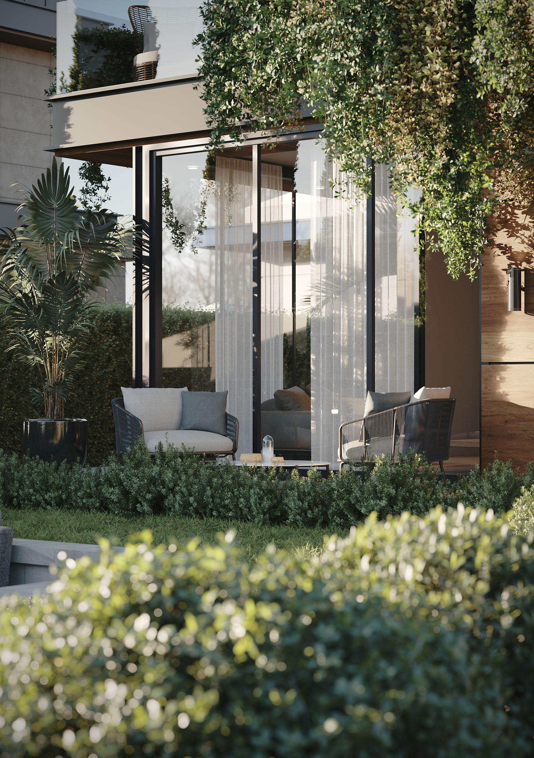 MTL Modern Villa - Minimalist Mimari & Geniş Teras Dış Mekân Render